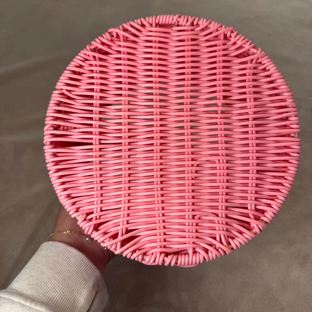 Tropical Pink Flamingo Wicker Basket Caddy Utensil Holder Organizer BBQ Kitchen